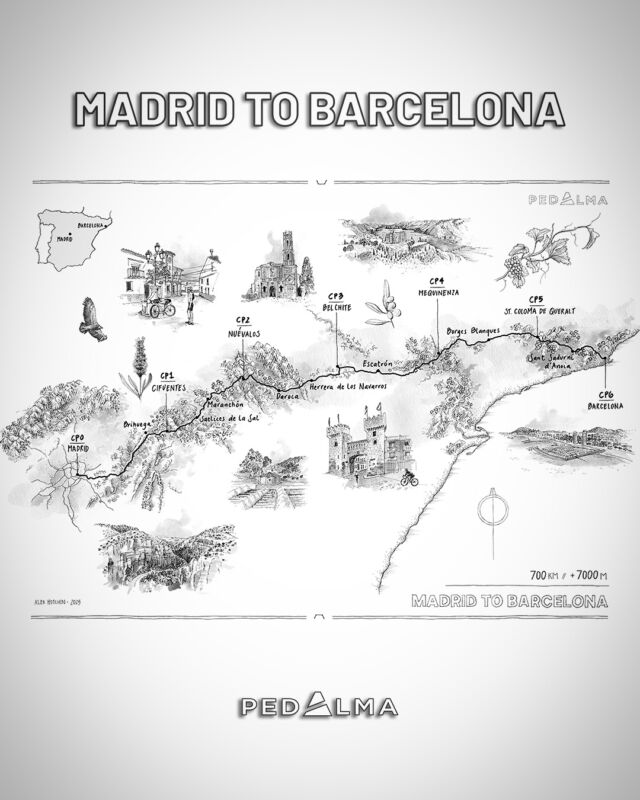 𝗠𝗔𝗗𝗥𝗜𝗗 𝗧𝗢 𝗕𝗔𝗥𝗖𝗘𝗟𝗢𝗡𝗔
Cycle the 700 km between the two largest cities of the Iberian Peninsula, while you live an experience of a lifetime, on backroads that will surprise you. live it!

—

𝗠𝗔𝗗𝗥𝗜𝗗 𝗧𝗢 𝗕𝗔𝗥𝗖𝗘𝗟𝗢𝗡𝗔
Recorre en bicicleta los 700 km que unen las dos mayores ciudades de la Península Ibérica, mientras experimentas un viaje en todos los sentidos, por carreteras secundarias que te sorprenderán. ¡Vívelo!

⏱ START 30/05 10:30
🛣 700km
⛰ +7000m

😊Thanks!
@geosminacomponents
@gsport_apparel
@finisher_es
@davimarentacar

✏ @alex_hotchin

#pedalma #madridtobarcelona #ultracycling #cycling #adventure #roadycling #rideyourbike #bycicle #cyclinglife
